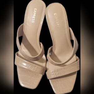 Express Beige Croc-Embossed Mules